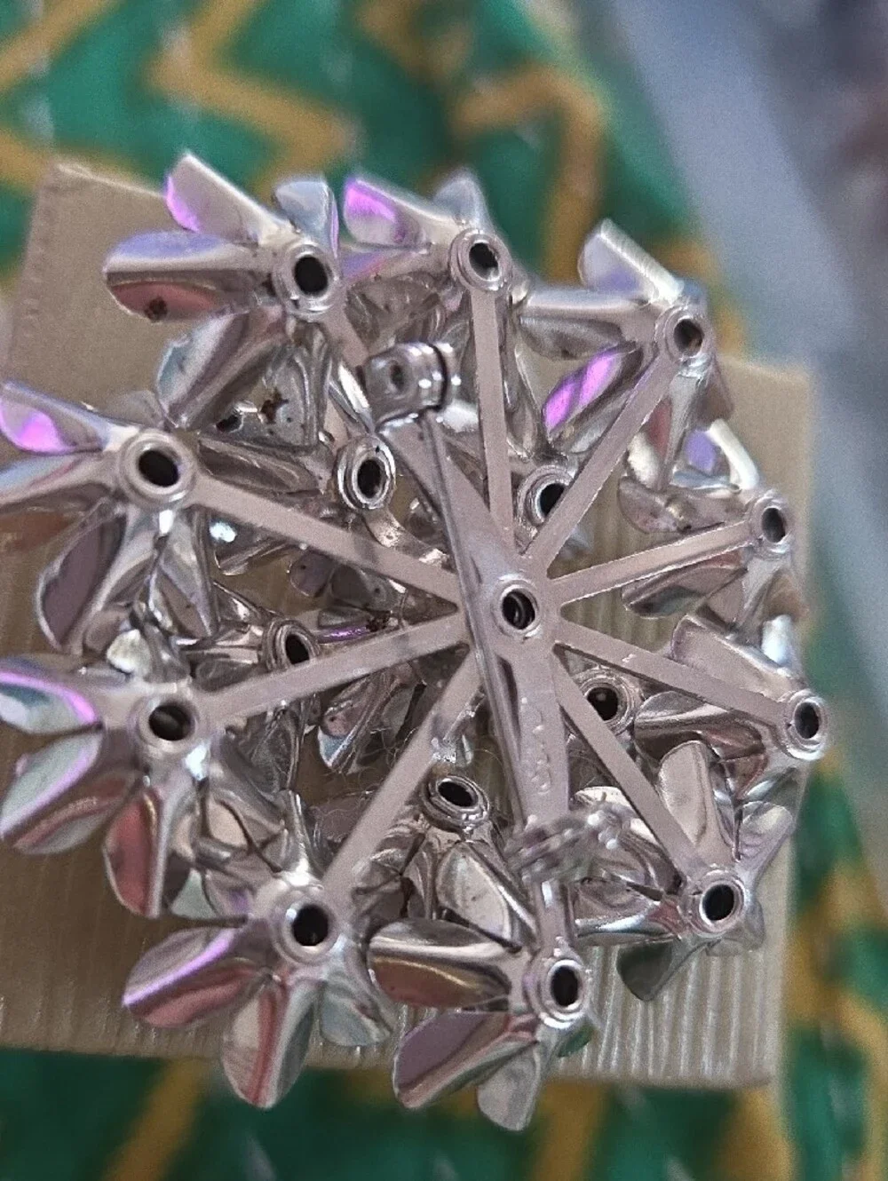 Vintage Coro Silver-Tone Floral Cluster Brooch with Blue Clear Stones